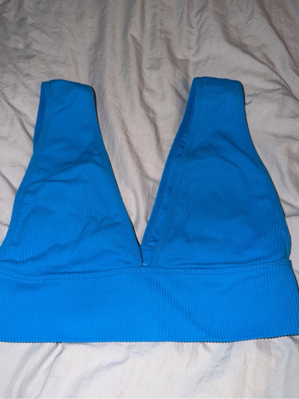 Bright Blue Ribbed V-Neck Crop Top